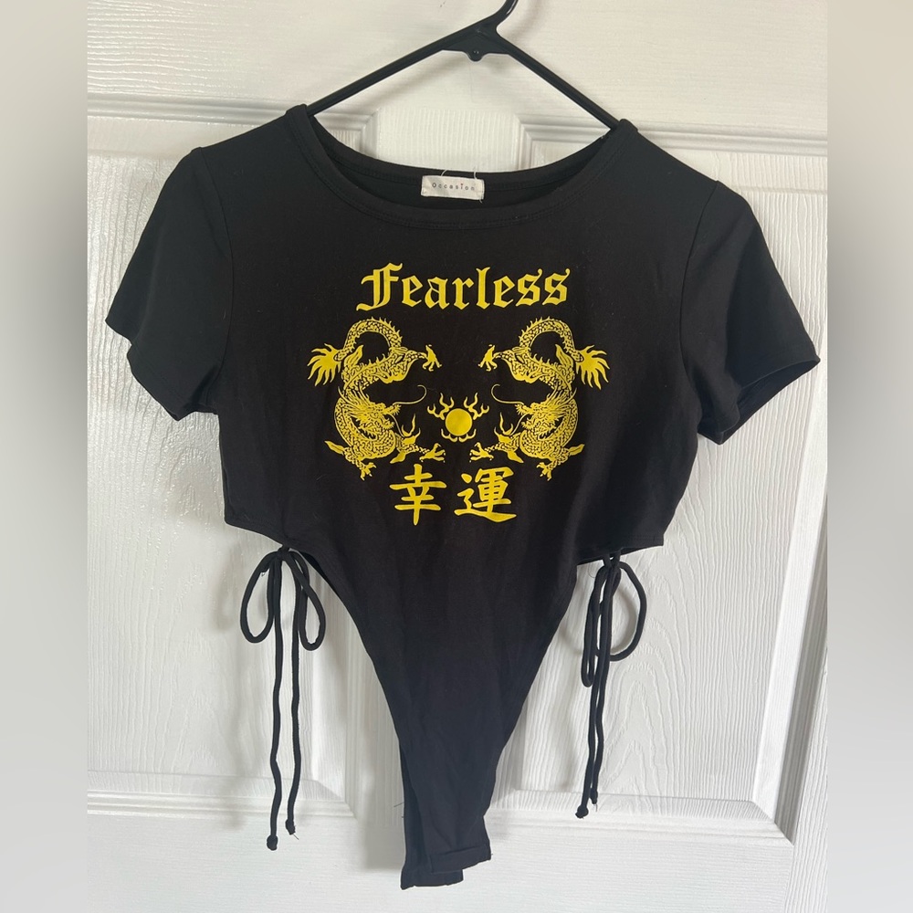 Size large black bodysuit, 96% polyester 4% spandex